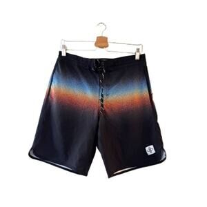 Infinity Surfboards Men's Boardshorts Size 30 Black Blue Orange Ombre Stripe